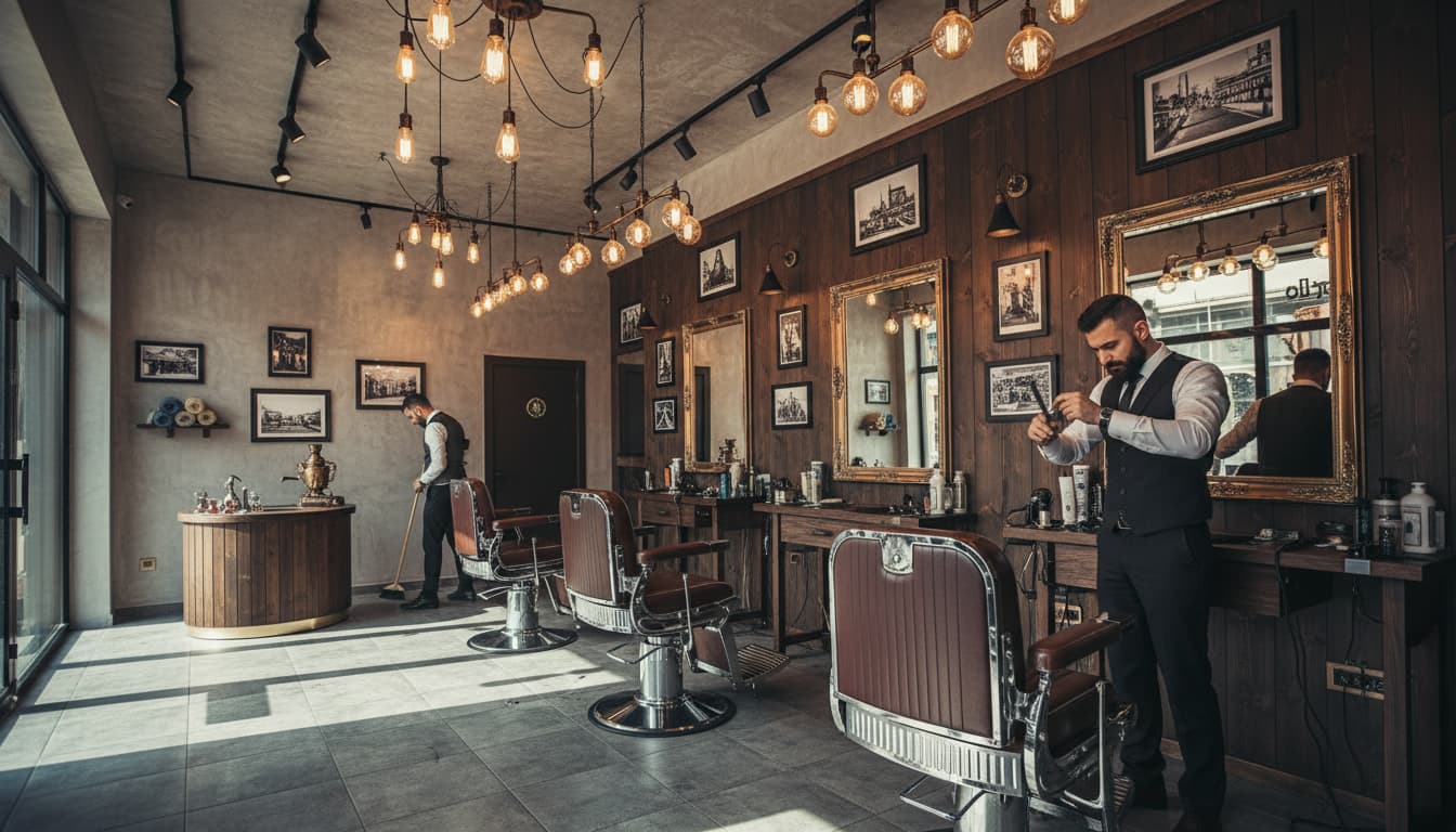 Modern berber salonu iç mekanı